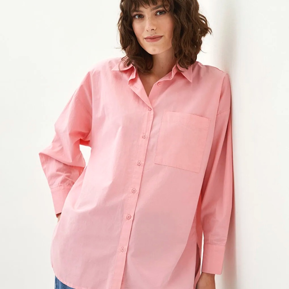 Abercrombie & Fitch Oversized Poplin ButtonDown Shirt Women’s Size S Salmon Pink
